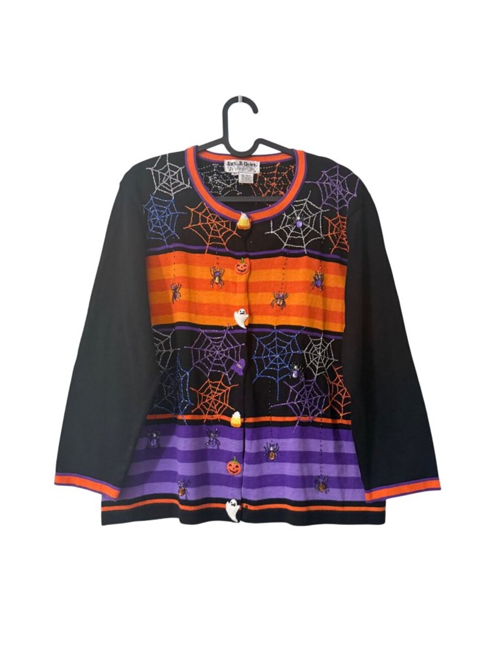 VTG Jack B Quick Halloween Spiders Pumpkin Beaded Embellished Cardigan XLarge